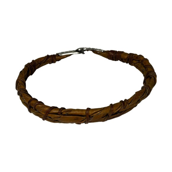 Vintage Leather Waist Belt One Size 31" Brown Twisted Ornate Buckle Unique Boho - Picture 5 of 7